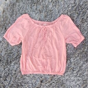 LOFT Pink Puff Sleeve Crop Blouse